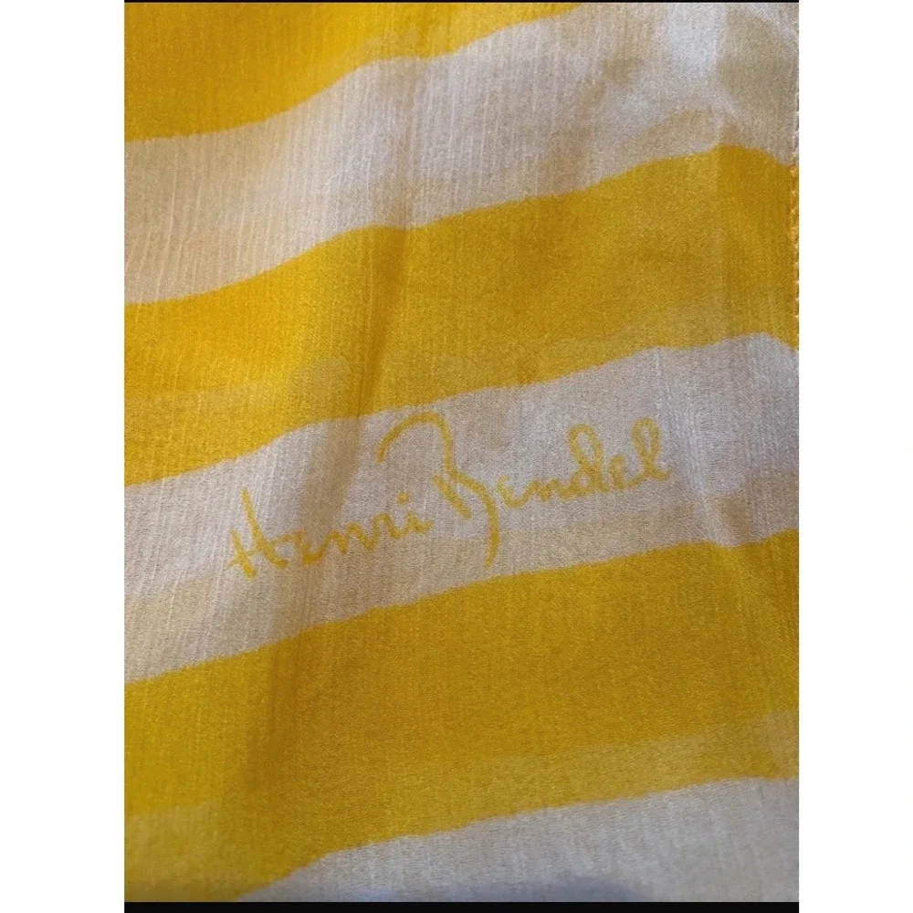 Henri Bendel Yellow White Striped Infinity Scarf Sheer‎ Lightweight Designer